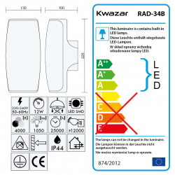 Nowoczesny kinkiet zewnętrzny LED 230V 12W biała neutralna LZ.002